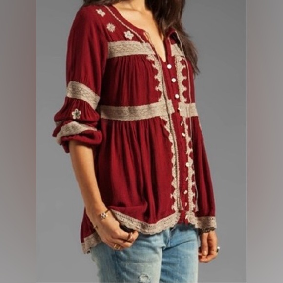 Free People Tops - Free People Iris Deep Cranberry Boho Top